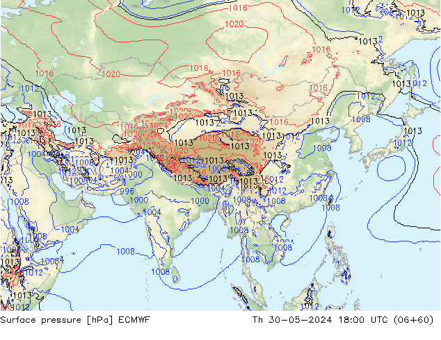 Pressione al suolo ECMWF gio 30.05.2024 18 UTC