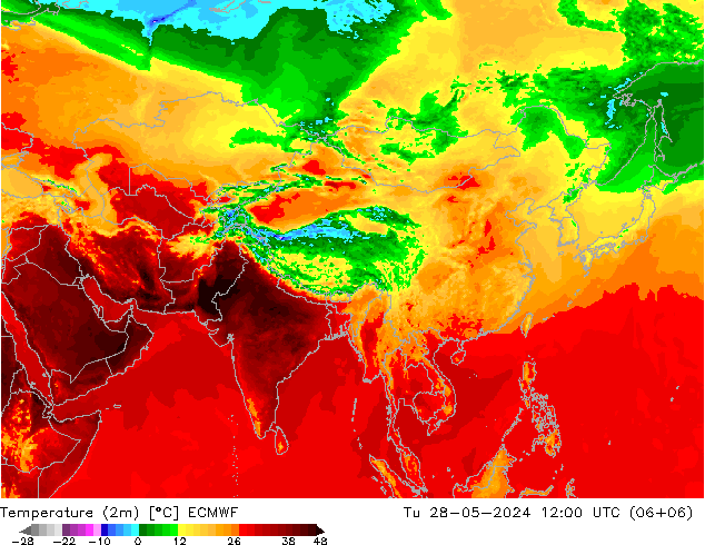 Temperature (2m) ECMWF Tu 28.05.2024 12 UTC