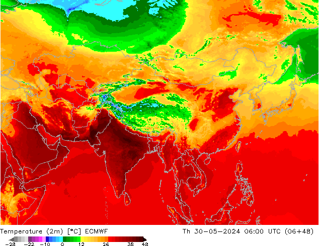 Temperatura (2m) ECMWF jue 30.05.2024 06 UTC