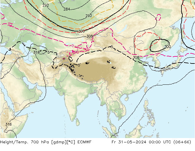 Height/Temp. 700 hPa ECMWF Pá 31.05.2024 00 UTC