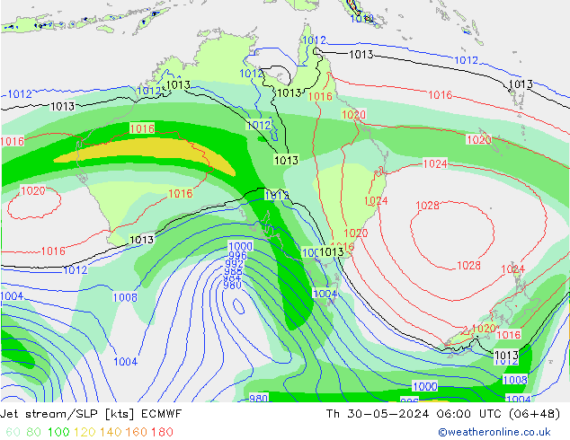 Jet stream ECMWF Qui 30.05.2024 06 UTC