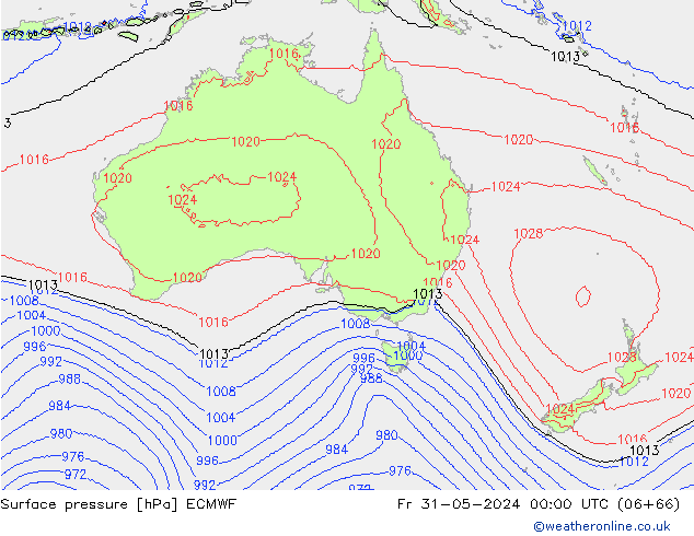 Presión superficial ECMWF vie 31.05.2024 00 UTC