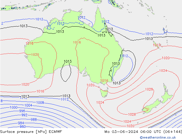 Atmosférický tlak ECMWF Po 03.06.2024 06 UTC