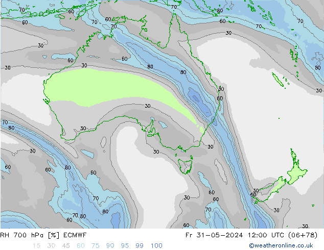 RH 700 гПа ECMWF пт 31.05.2024 12 UTC