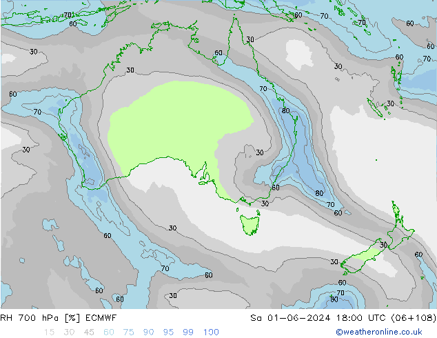 RH 700 hPa ECMWF so. 01.06.2024 18 UTC