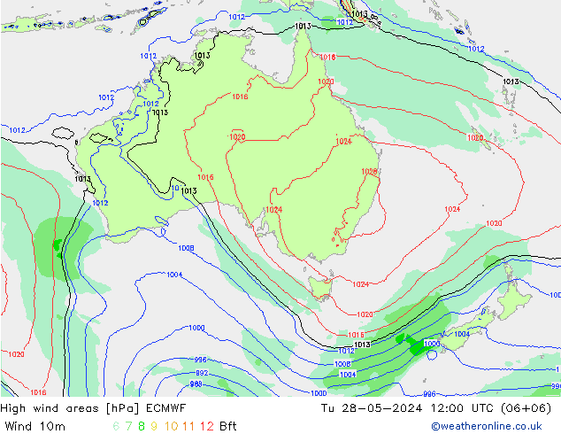 High wind areas ECMWF вт 28.05.2024 12 UTC