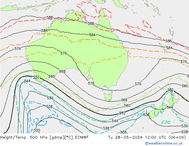 Hoogte/Temp. 500 hPa ECMWF di 28.05.2024 12 UTC