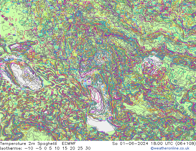 mapa temperatury 2m Spaghetti ECMWF so. 01.06.2024 18 UTC