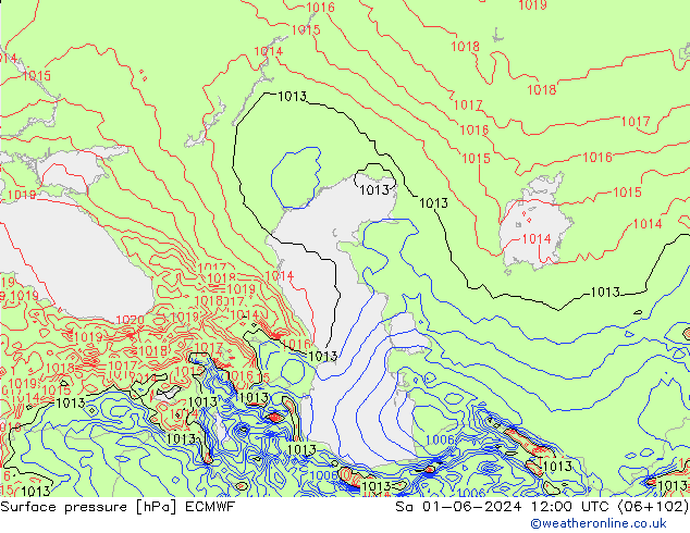 Luchtdruk (Grond) ECMWF za 01.06.2024 12 UTC