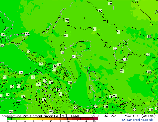 Sıcaklık Haritası 2m Spread ECMWF Cts 01.06.2024 00 UTC