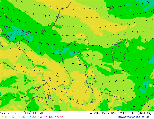 wiatr 10 m ECMWF wto. 28.05.2024 12 UTC