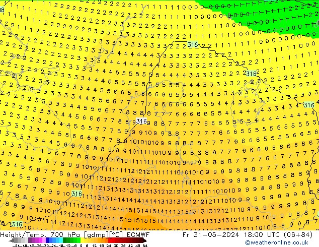 Height/Temp. 700 hPa ECMWF  31.05.2024 18 UTC