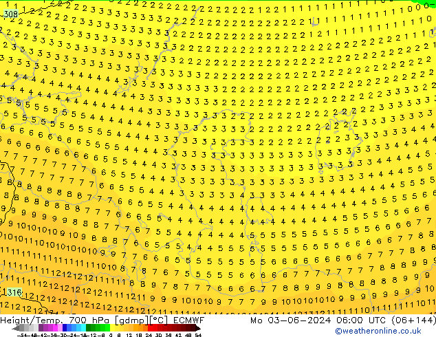 Height/Temp. 700 hPa ECMWF Po 03.06.2024 06 UTC