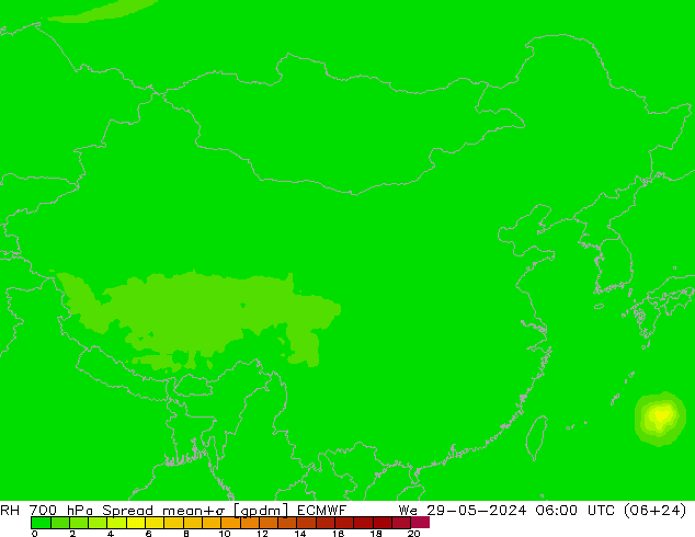 RH 700 hPa Spread ECMWF 星期三 29.05.2024 06 UTC