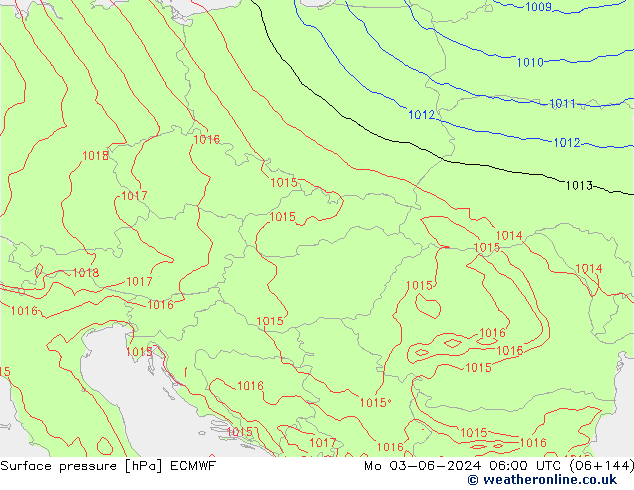 Atmosférický tlak ECMWF Po 03.06.2024 06 UTC