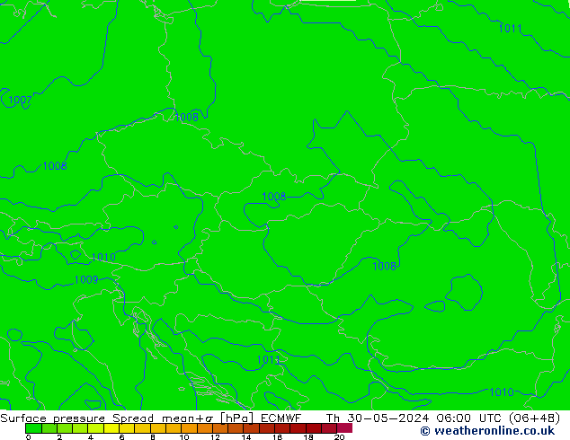 Surface pressure Spread ECMWF Th 30.05.2024 06 UTC