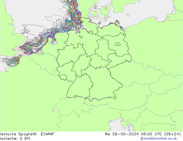 Isotachs Spaghetti ECMWF 星期三 29.05.2024 06 UTC