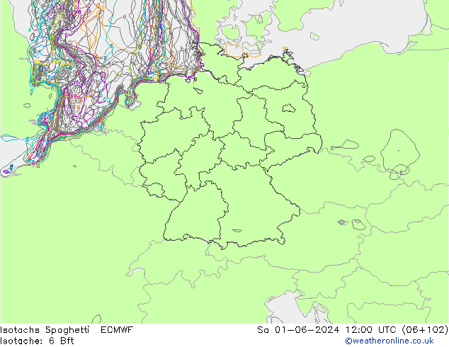 Isotachs Spaghetti ECMWF sab 01.06.2024 12 UTC
