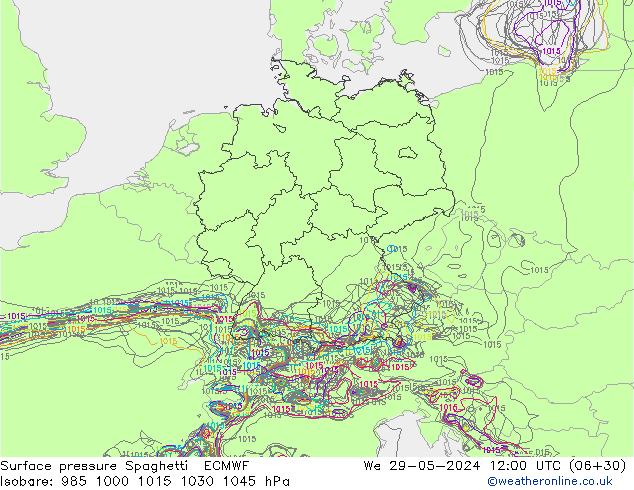 Bodendruck Spaghetti ECMWF Mi 29.05.2024 12 UTC