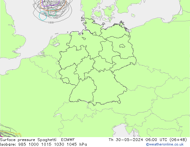 Bodendruck Spaghetti ECMWF Do 30.05.2024 06 UTC