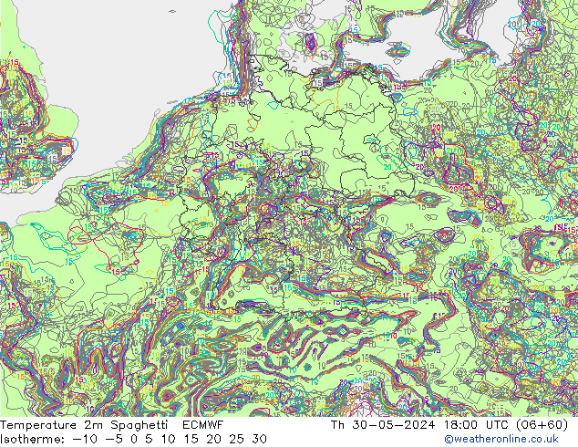карта температуры Spaghetti ECMWF чт 30.05.2024 18 UTC
