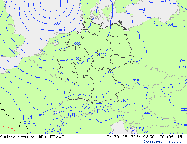 pressão do solo ECMWF Qui 30.05.2024 06 UTC