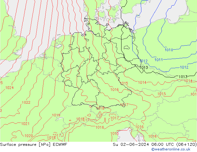 Luchtdruk (Grond) ECMWF zo 02.06.2024 06 UTC