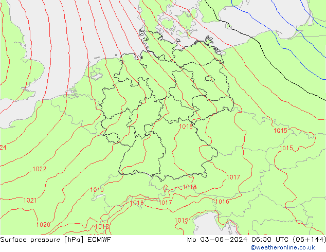 Pressione al suolo ECMWF lun 03.06.2024 06 UTC