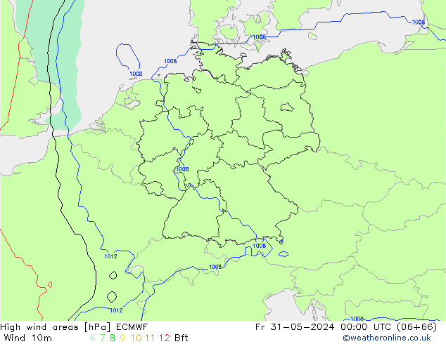 High wind areas ECMWF Fr 31.05.2024 00 UTC