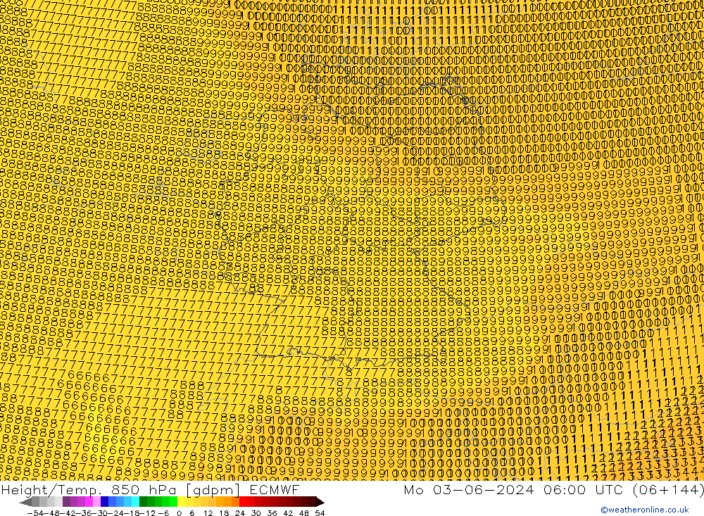 Height/Temp. 850 hPa ECMWF Mo 03.06.2024 06 UTC