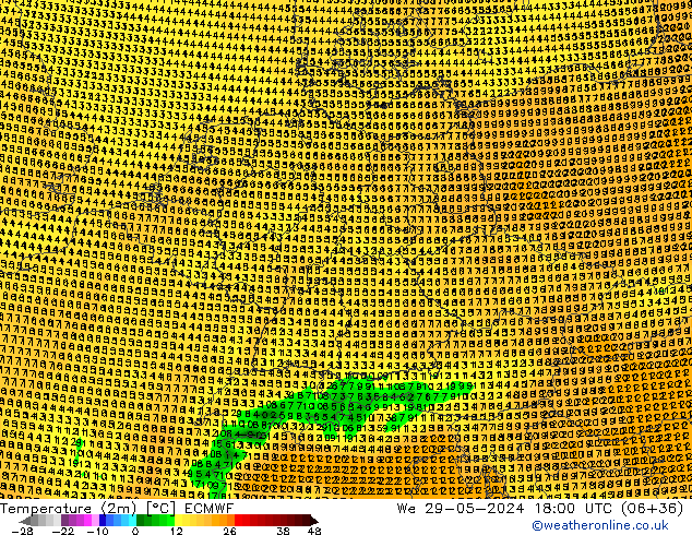 Temperatura (2m) ECMWF Qua 29.05.2024 18 UTC