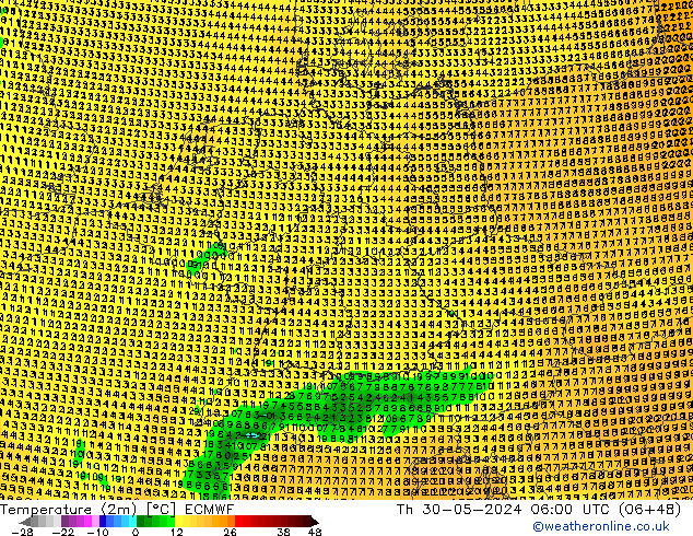 Temperatuurkaart (2m) ECMWF do 30.05.2024 06 UTC