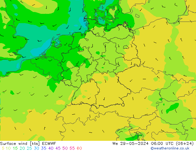 风 10 米 ECMWF 星期三 29.05.2024 06 UTC