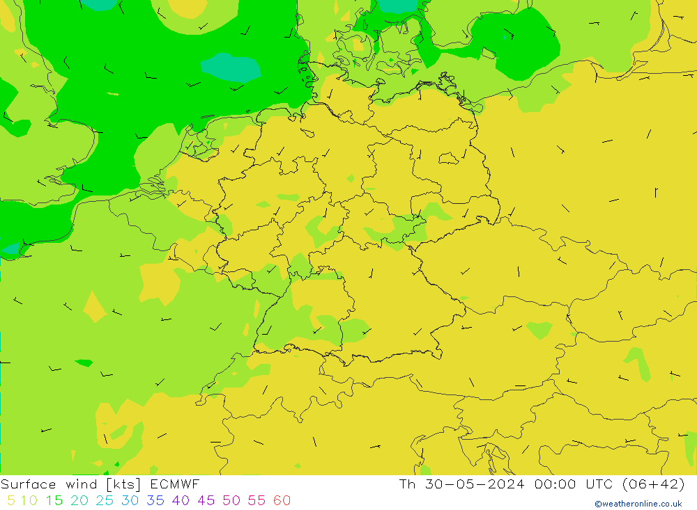 Surface wind ECMWF Th 30.05.2024 00 UTC