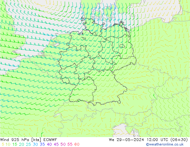 Viento 925 hPa ECMWF mié 29.05.2024 12 UTC