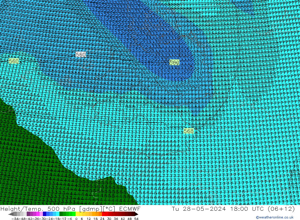 Geop./Temp. 500 hPa ECMWF mar 28.05.2024 18 UTC