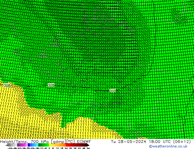 Geop./Temp. 700 hPa ECMWF mar 28.05.2024 18 UTC