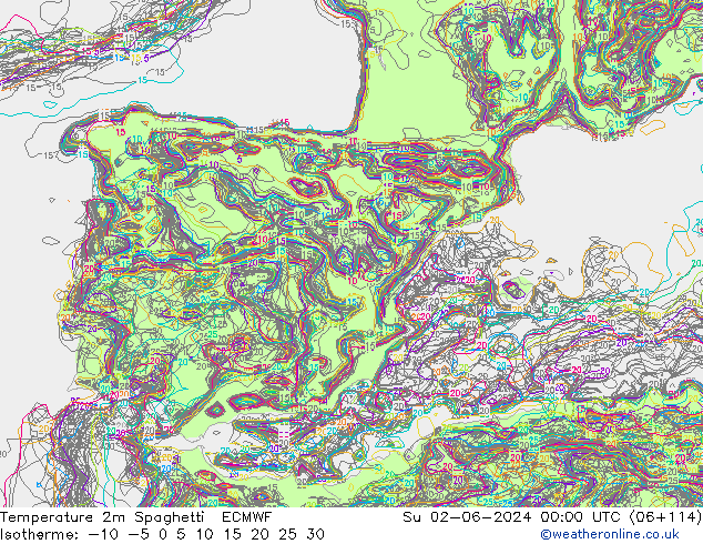 Sıcaklık Haritası 2m Spaghetti ECMWF Paz 02.06.2024 00 UTC