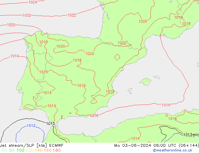 Prąd strumieniowy ECMWF pon. 03.06.2024 06 UTC