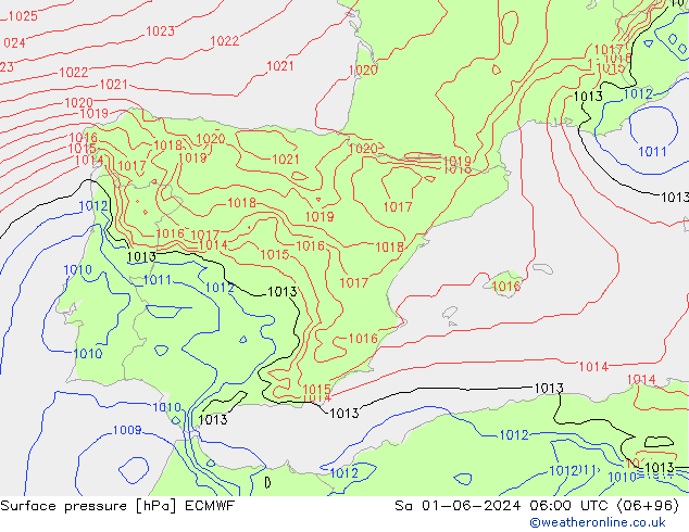 Pressione al suolo ECMWF sab 01.06.2024 06 UTC