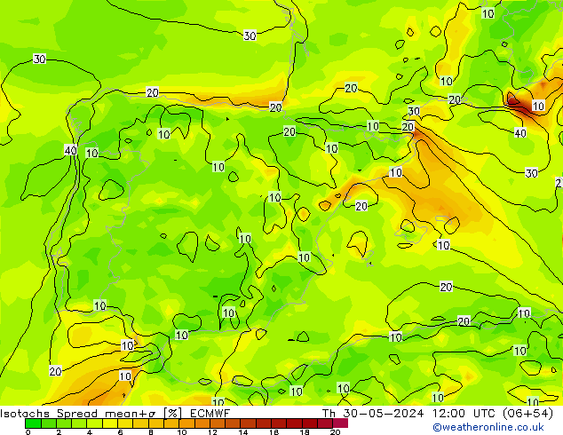 Isotachs Spread ECMWF jeu 30.05.2024 12 UTC