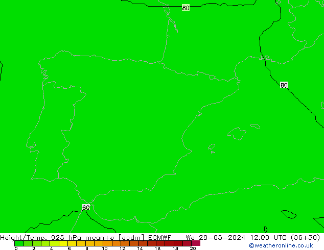 Hoogte/Temp. 925 hPa ECMWF wo 29.05.2024 12 UTC