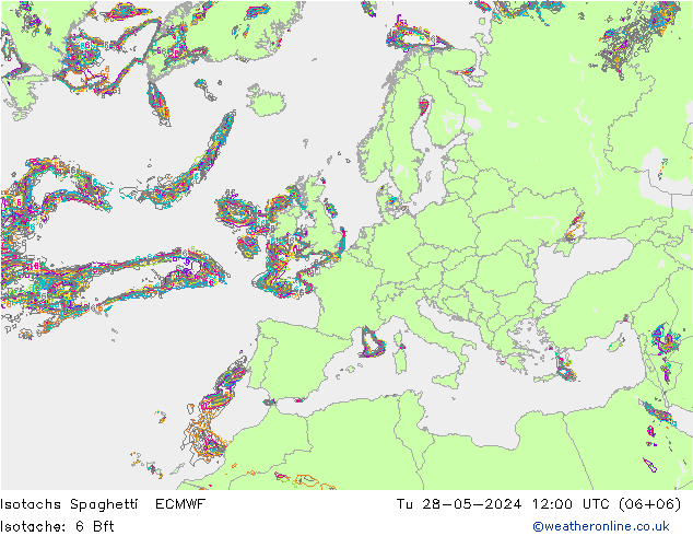 Isotachs Spaghetti ECMWF 星期二 28.05.2024 12 UTC