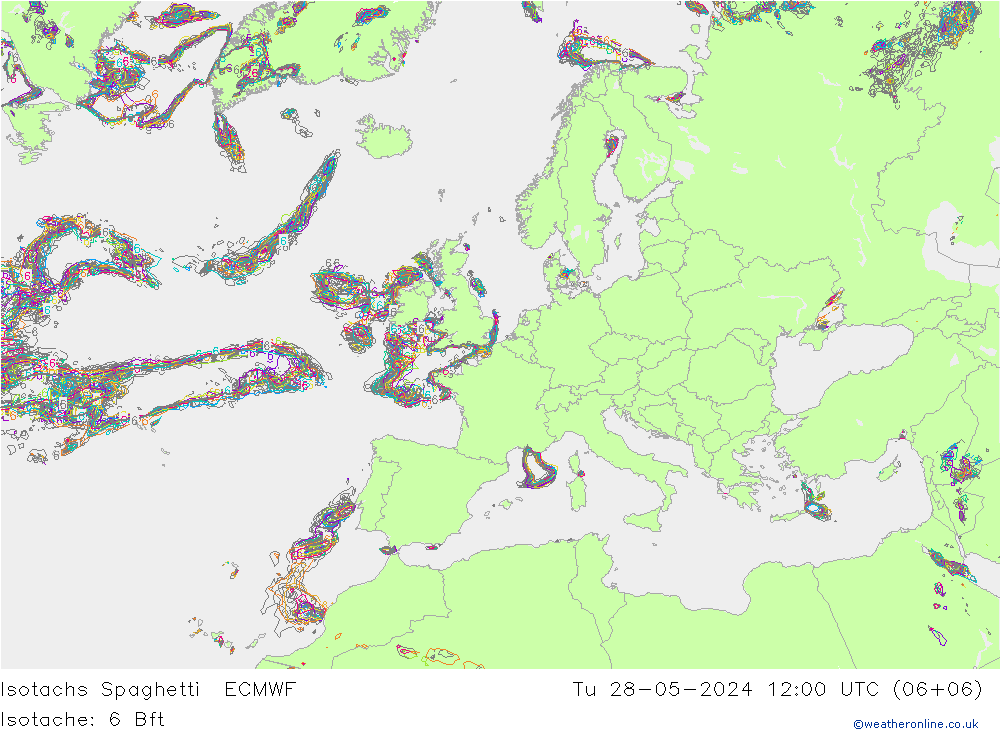 Isotachs Spaghetti ECMWF Tu 28.05.2024 12 UTC