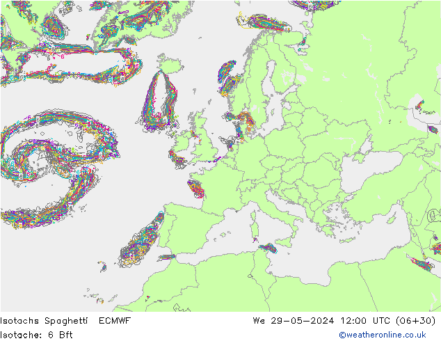 Isotachs Spaghetti ECMWF mer 29.05.2024 12 UTC