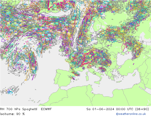 RV 700 hPa Spaghetti ECMWF za 01.06.2024 00 UTC