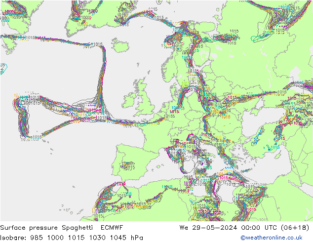 Bodendruck Spaghetti ECMWF Mi 29.05.2024 00 UTC