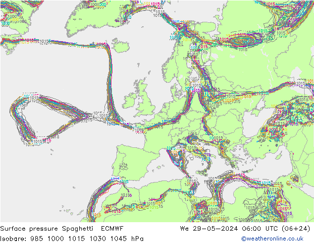 Bodendruck Spaghetti ECMWF Mi 29.05.2024 06 UTC