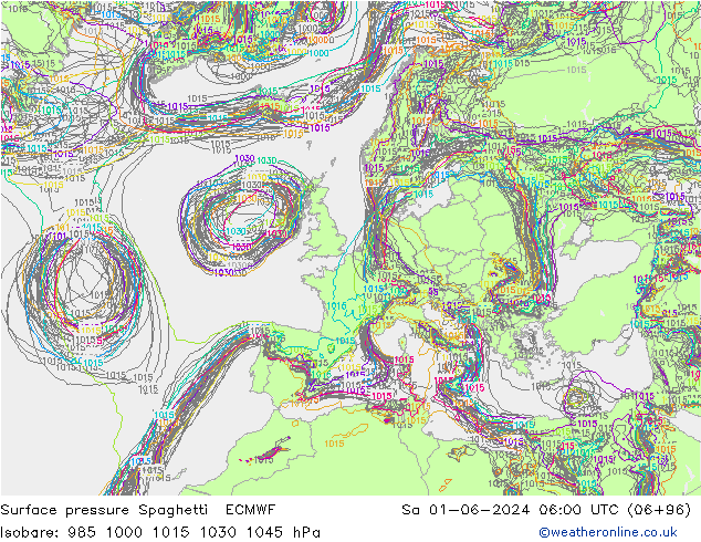 приземное давление Spaghetti ECMWF сб 01.06.2024 06 UTC