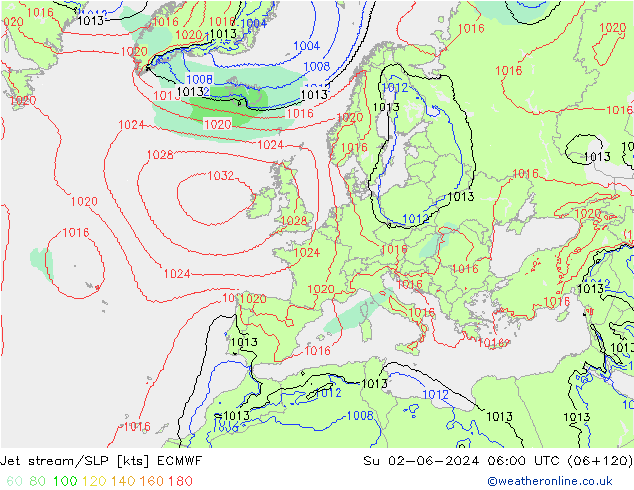 Jet stream ECMWF Dom 02.06.2024 06 UTC